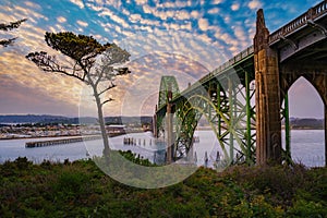 Sunset over Yaquina Bay Bridge in Newport, Oregon