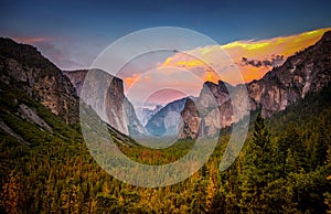 Sunset Over Yosemite National Park from Tunnel View.