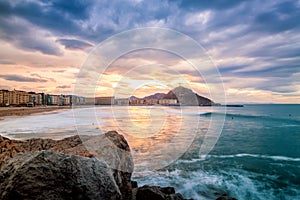 Sunset over zurriola beach, Donostia, Euskadi, Spain