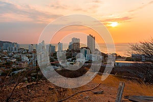 Sunset overlooking the beach and the city of Santa Marta, Colombia