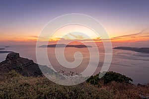 Sunset overlooking the caldera and the sea in Santorini