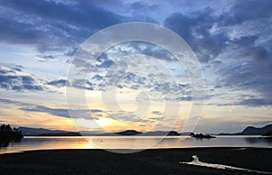 Sunset overlooking the Gulf Islands from Pender Island British Columbia Canada