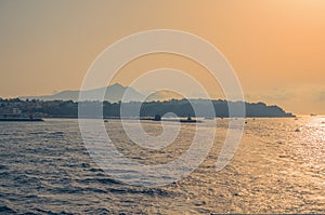 Sunset overlooking Procida island near Naples, Italy