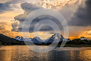 Sunset on Oxbow Bend in Grand Teton National Park