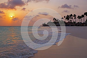 Sunset at Palm Beach on Aruba island