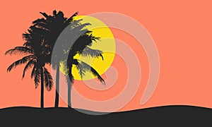 Sunset palm beach silhouette background