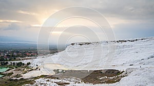 Sunset at Pamukkale cotton castle in Denizli, Turkey