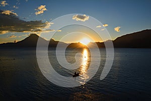 Sunset in Panajachel Atitlan Lake Guatemala photo