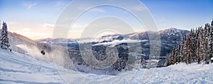 A sunset panorama of the Creekside at Whistler, BC. photo