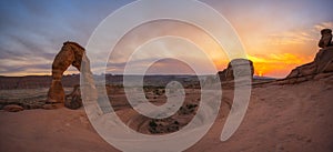 Sunset panorama from Delicate Arch in Utah