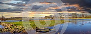 Sunset panorama landscape of the catchment area of the Gastersche Diep,