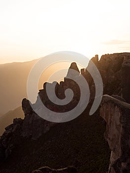 Sunset panorama of Marcahuasi andes plateau rock formation mountain hill valley nature landscape Lima Peru South America