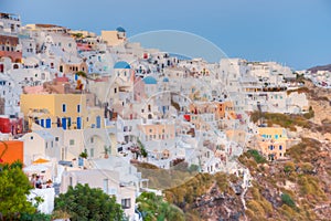 Sunset panorama of Oia at Santorini island, Greece