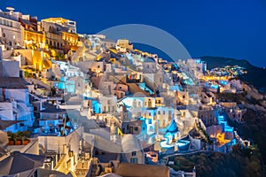 Sunset panorama of Oia at Santorini island, Greece