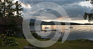 Sunset panorama on scenic lake