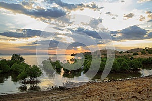 Sunset panorama on tropical Seraya Island