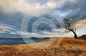 Sunset panorama on tropical Seraya Island