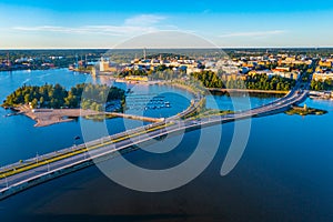 Sunset panorama view of Finnish town Vaasa