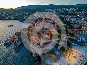 Sunset panorama view of Ulcinj in Montenegro