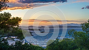 Sunset panoramic view from the fortress of Porquerolles island.