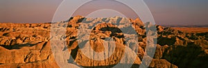 Sunset panoramic view of mountains in Badlands National Park in South Dakota