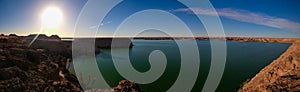 Sunset Panoramic view to Yoa lake group of Ounianga kebir lakes at the Ennedi, Chad