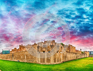 Sunset panoramic view of Tower of London, UK