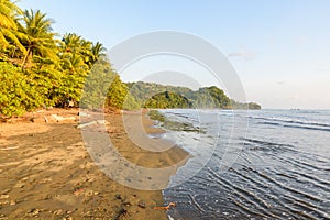 Sunset at paradise beach in Uvita, Costa Rica - beautiful beaches and tropical forest at pacific coast of Costa Rica - travel