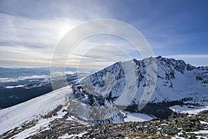 Sunset with parhelium effect from Tupa peak in High Tatras during winter