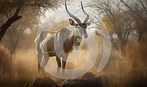 sunset photo of eland genus Taurotragus in its natural habitat. Generative AI