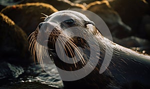 sunset photo of fur seal in its natural habitat. Generative AI