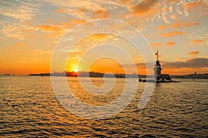 Sunset photo at the maiden`s tower, istanbul.