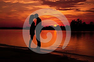 Sunset photo of silhouettes of a couple in love