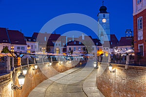 Sunset at Piata Mica in Sibiu, Romania