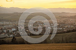 Sunset in picturesque hilly slovak countryside near small town Myjava in Slovakia