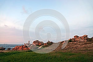 Sunset at Pink Granite coast in Brittany