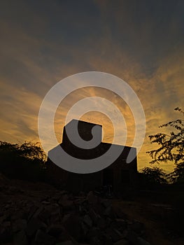 Sunset plants tress indian man clouds