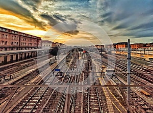 sunset on the platforms of Bologna station