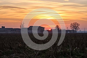 Sunset Po Valley Italy landscape sun sky fields color