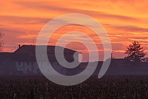 Sunset Po Valley Italy landscape sun sky fields color