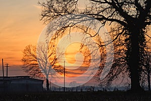 Sunset Po Valley Italy landscape sun sky fields color