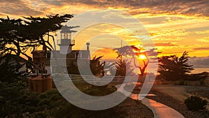 Sunset at Point Pinos Lighthouse, Monterey, Pacific coast photo