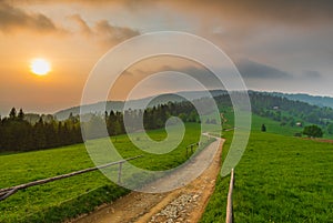 A sunset in Polish Beskidy mountains