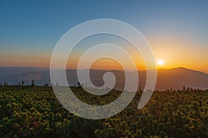 A sunset in Polish Beskidy mountains