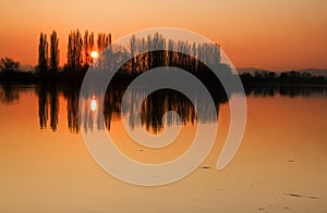 Sunset in pond
