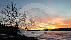 Sunset at Pontoosuc Lake in Pittsfield, MA photo
