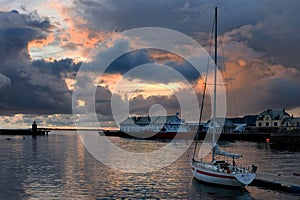 Sunset in the port of Alesund