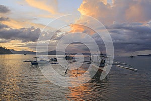 Sunset of Port Barton beach. The island of Palawan. Philippines.