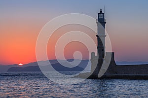 Sunset in port of Chania, Crete