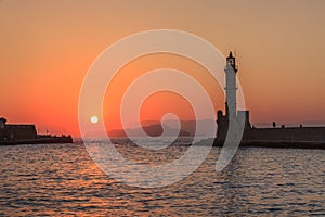 Sunset in port of Chania, Crete